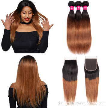 Shmily Brazilian Hair Can Be Perm Dyed 1b30 Human Hair Gradient Color Ombre Straight Extensions 100% Real Hair Bundles